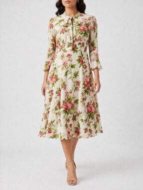 Reformation Castel Floral Tie Neck Midi Dress Cottagecore 8